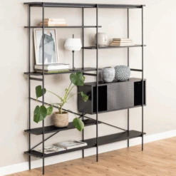 Boekenkast Angus Met Schuifdeur, 5 Planken, 172x27x188 Cm - Zwart