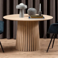 Ronde Eettafel Krishna - Wit Eikenfineer, Ø120x75 Cm