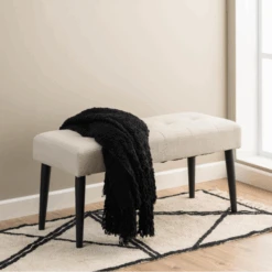 Halbankje Gloria Zwart Stalen Onderstel, Getuft 95x38x45 Cm - Beige