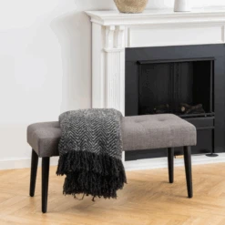 Halbankje Gloria Zwart Stalen Onderstel, Getuft 95x38x45 Cm - Grijs