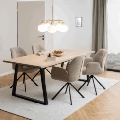 Mali Rect. Eettafel, Wit Blad, Blk Onderstel, Levende Rand, 220x100cm