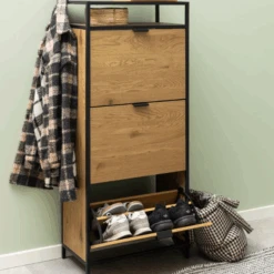 Seaford Schoenenkast: Zwart Stalen Frame, 3 Laden En Legplank - 56x30x129 Cm -Emob Ontwerp zonder titel 2023 11 15T142622.178 240c