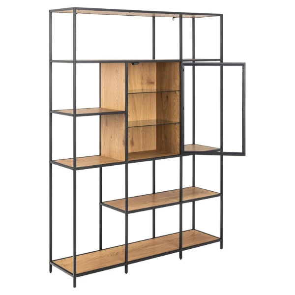 Moderne Seaford Boekenkast: Zwart Staal En Glas, Eiken Met 8 Planken, 135x35x185 Cm 6 Moderne Seaford Boekenkast: Zwart Staal En Glas, Eiken Met 8 Planken, 135x35x185 Cm - Afbeelding 6