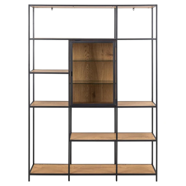 Moderne Seaford Boekenkast: Zwart Staal En Glas, Eiken Met 8 Planken, 135x35x185 Cm 4 Moderne Seaford Boekenkast: Zwart Staal En Glas, Eiken Met 8 Planken, 135x35x185 Cm - Afbeelding 4