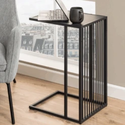Zwart Marmeren Bijzettafel, Draadonderstel, 35x43x63 Cm