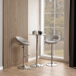 Plump Barkruk: PU Grijs, Chromen Onderstel, Gas Lift En Draaibaar