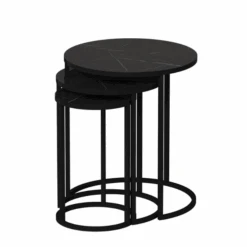 Ronde Woody Salontafels - Set Van 3 - Zwart/marmer -Emob Ontwerp zonder titel 2023 11 29T155829.087 a11f