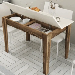 Keukentafel Woody Fashion - 110x72x75 Cm - Walnoot/crème -Emob Ontwerp zonder titel 2023 12 07T152332.559 9336