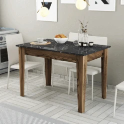 Keukentafel Woody Fashion - 110x72x75 Cm - Walnoot/marmer