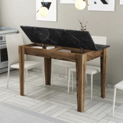 Keukentafel Woody Fashion - 110x72x75 Cm - Walnoot/marmer -Emob Ontwerp zonder titel 2023 12 07T162657.555 28bd