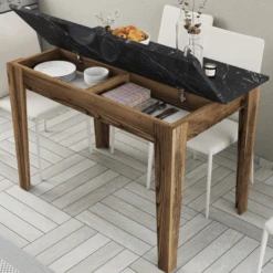 Keukentafel Woody Fashion - 110x72x75 Cm - Walnoot/marmer -Emob Ontwerp zonder titel 2023 12 07T162713.248 08bc