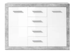 Commode Inga 117 Cm Met 2 Deuren & 4 Lades - Beton/wit -Emob Stone Kommode Beton Wei Frontal 36 674 D5 ab41