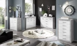 Commode Inga 117 Cm Met 2 Deuren & 4 Lades - Beton/wit -Emob Stone Kommoden Beton Wei Milieu2 36 671 D5 36 672 D5 36 674 D5 36 680 D5 fb42