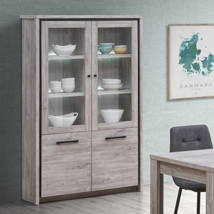 Vitrinekast Sela - Grijze Eik 1 Vitrinekast Sela - Grijze Eik