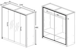 Kledingkast Sela 214cm Met 4 Deuren & Spiegels - Grijze Eik -Emob WR 80185 2M S5V P 6be8
