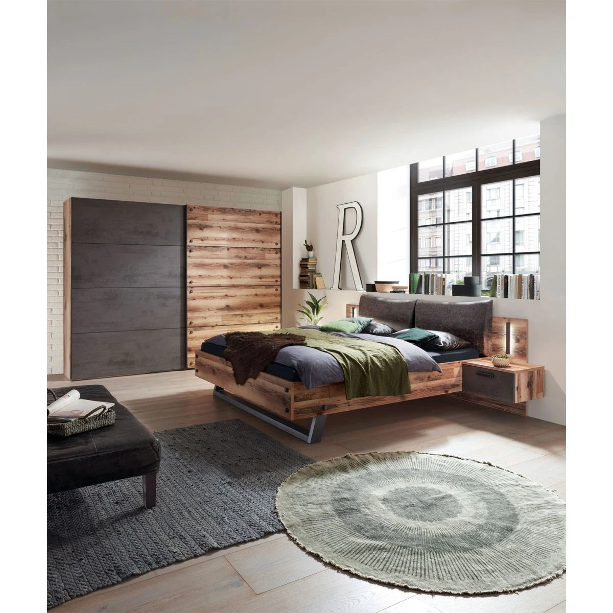 Bed Kalas 180 X 200 Met 2 Nachtkastjes - Grijs/bruin - Afbeelding 3