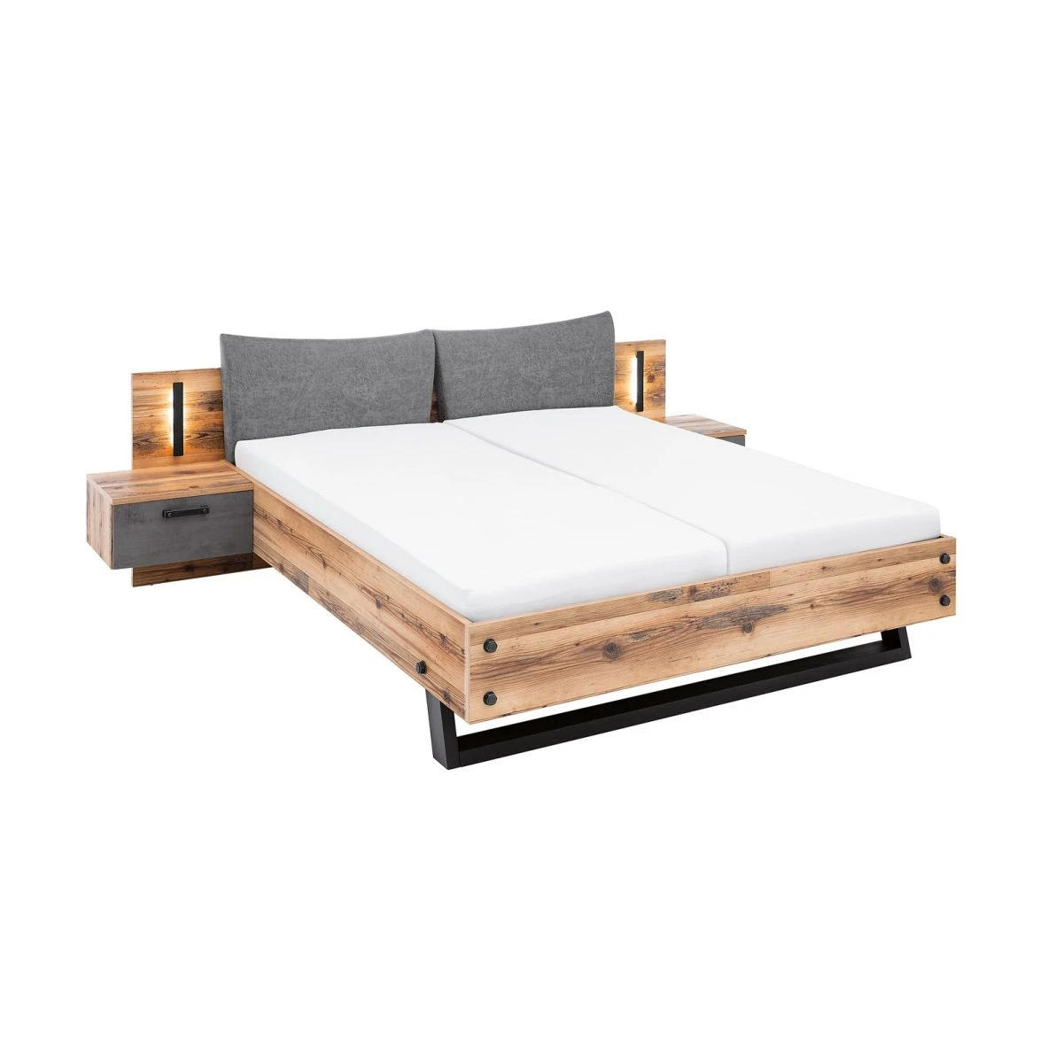 Bed Kalas 180 X 200 Met 2 Nachtkastjes - Grijs/bruin - Afbeelding 6