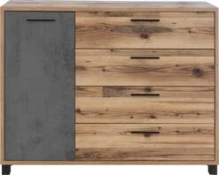 Commode Kalas 125cm Met 1 Deur & 4 Lades - Bruin/grijs -Emob d52fb401 339a 5656 87bc f63cd634272c c20b