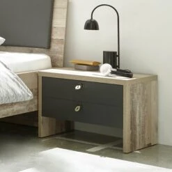 Nachtkastje Moleskin Met 2 Lades - Antraciet/old Style